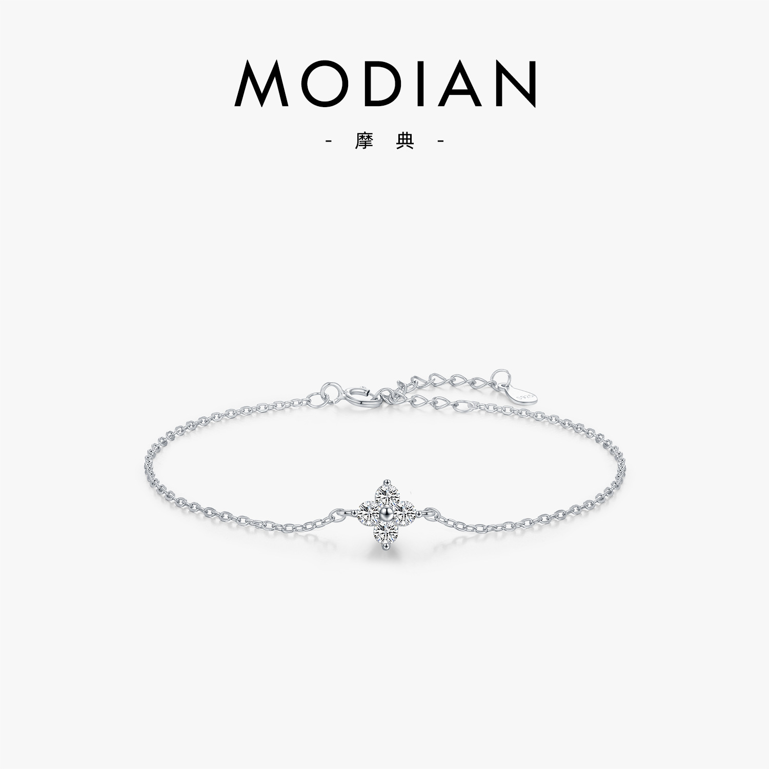 The S925 Sterling Silver Clover Rhinestone Bracelet