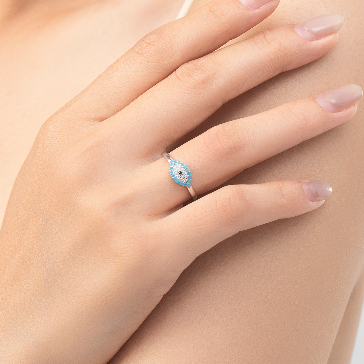 The S925 Sterling Silver Turquoise Evil Eye Ring - Image 2