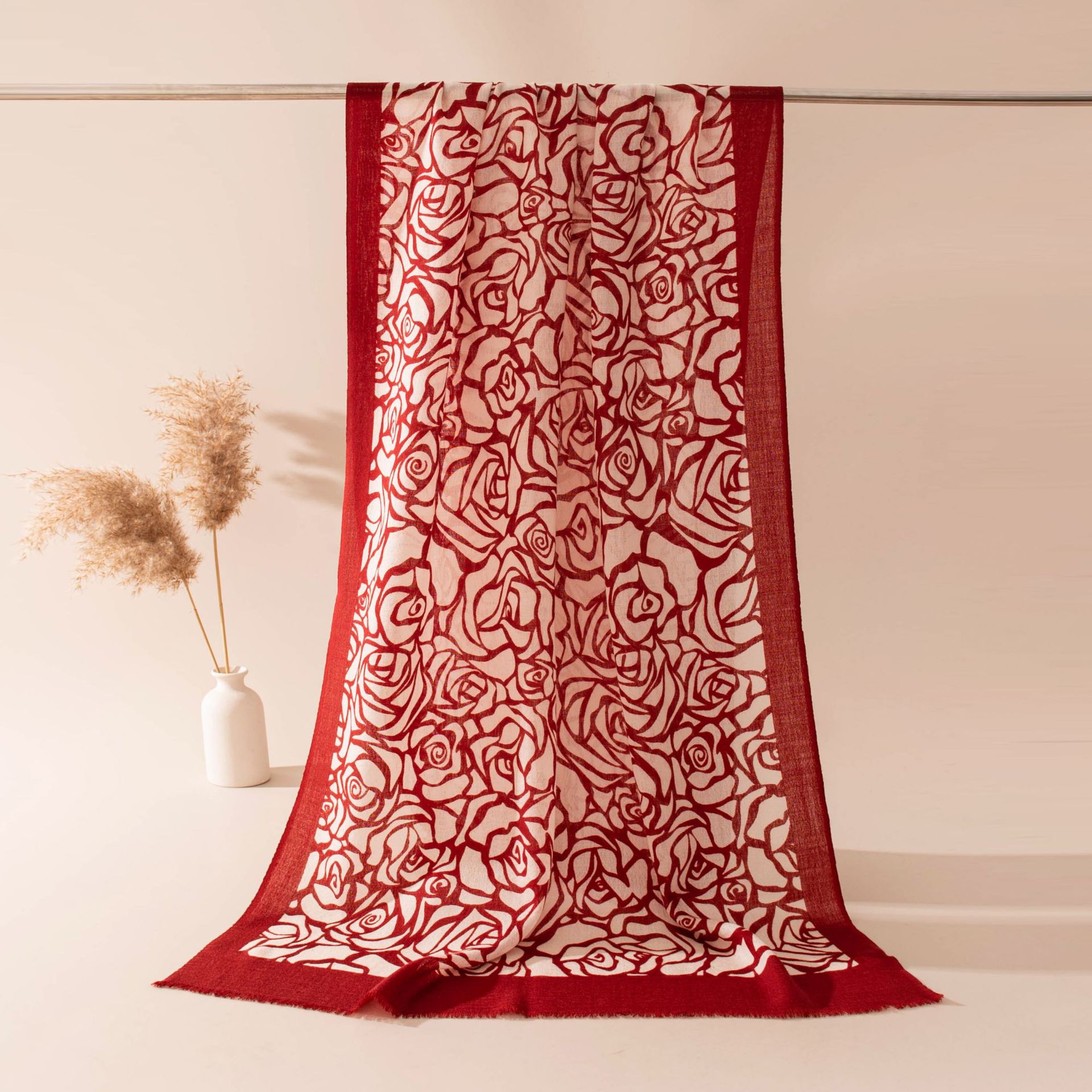 The Red Lightweight Wool Long Scarf