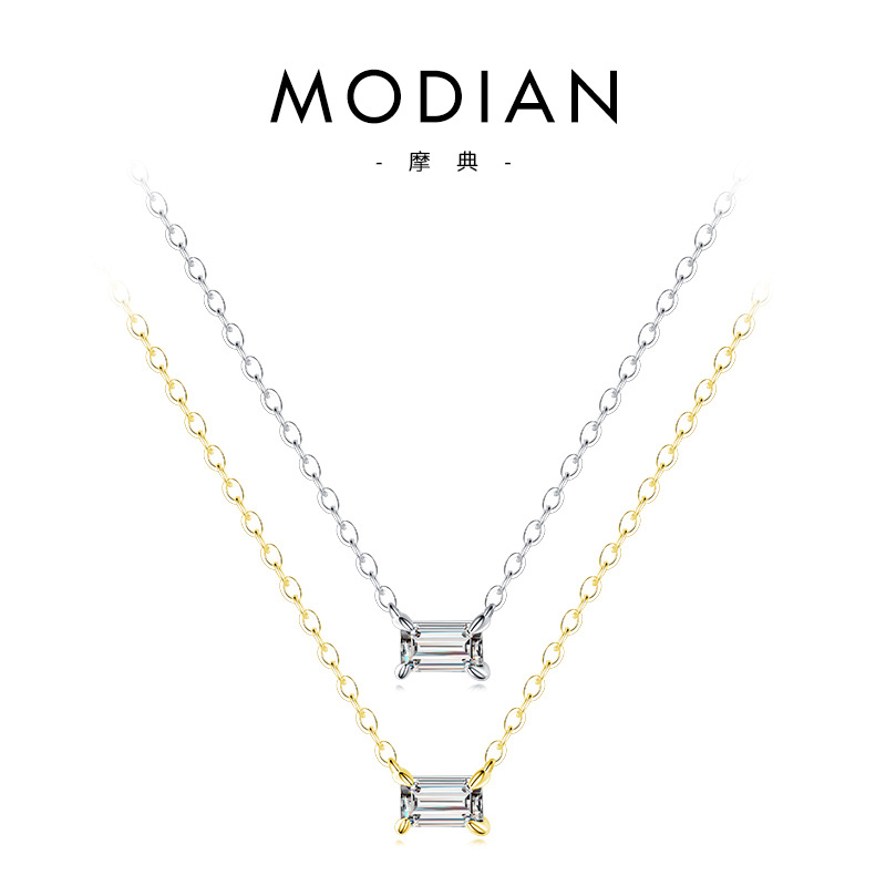 The S925 Sterling Silver Rectangle Zircon Necklace - Image 5