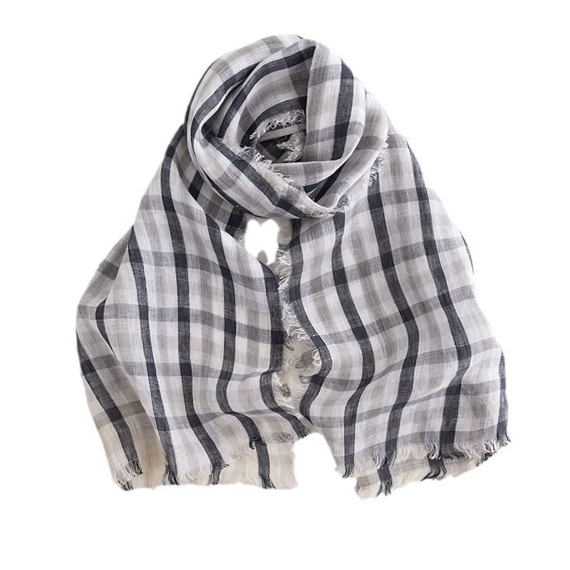 The Cotton Linen Striped Fringe Scarf - Image 5