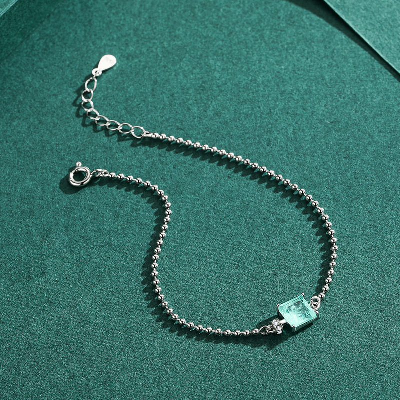 The S925 Sterling Silver Paraiba Tourmaline Beaded Bracelet - Image 4