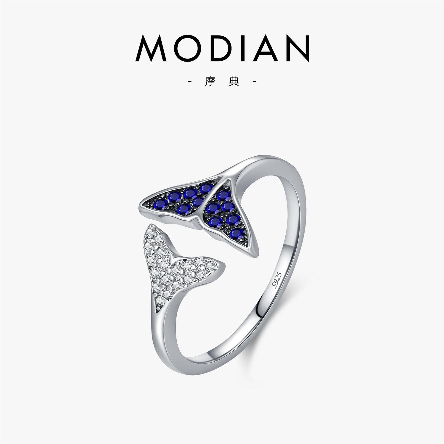 The S925 Sterling Silver Mermaid Tail Adjustable Ring
