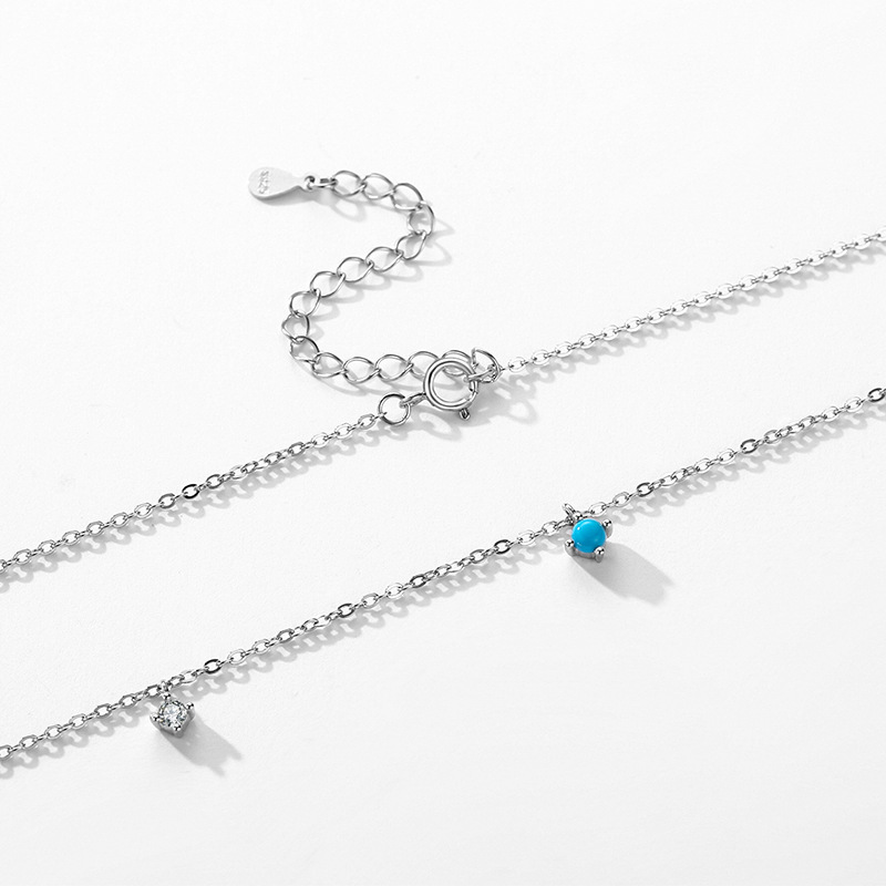 The S925 Sterling Silver Turquoise Collarbone Necklace - Image 4