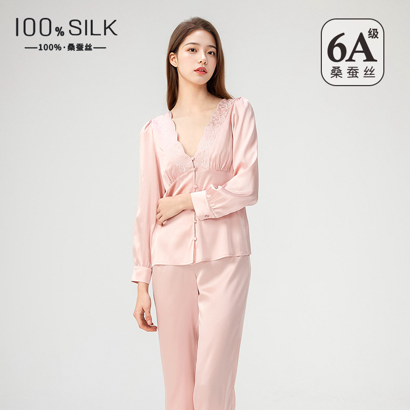 The 19 Momme 100% Mulberry Silk Long Sleeve Pajama Set - Image 2