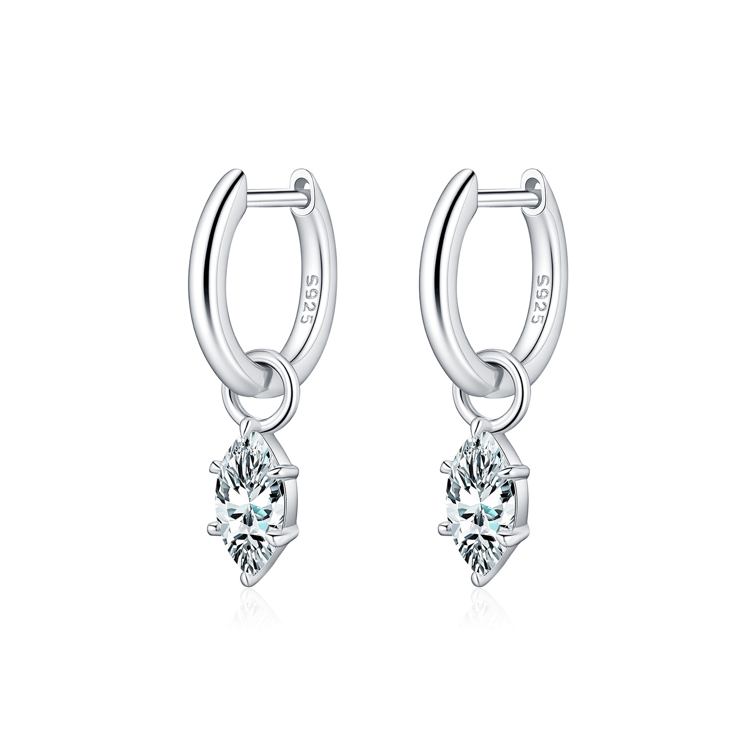 The 50-Point Moissanite S925 Silver Marquise Hoop Earrings - Image 5