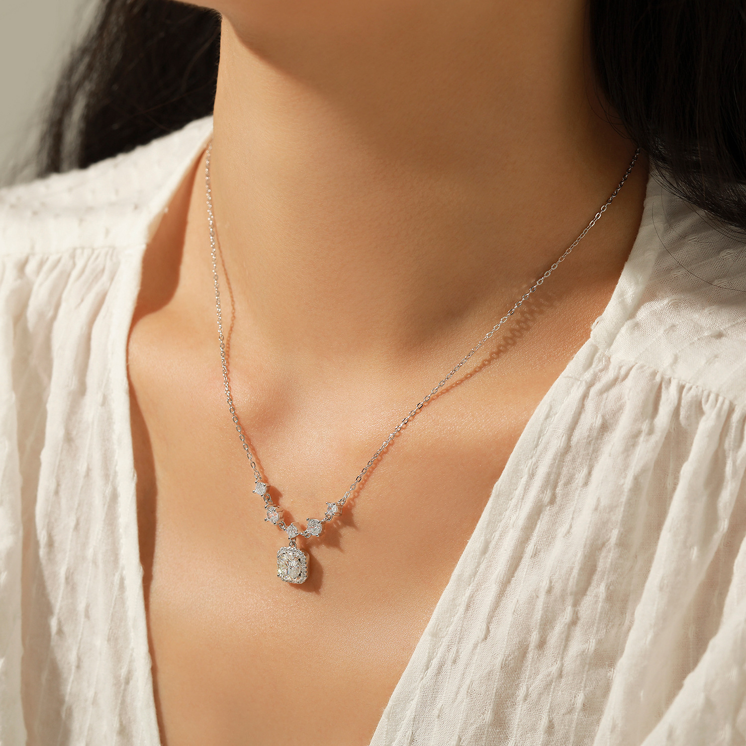 The 1 Carat Moissanite S925 Sterling Silver Geometric Necklace - Image 2