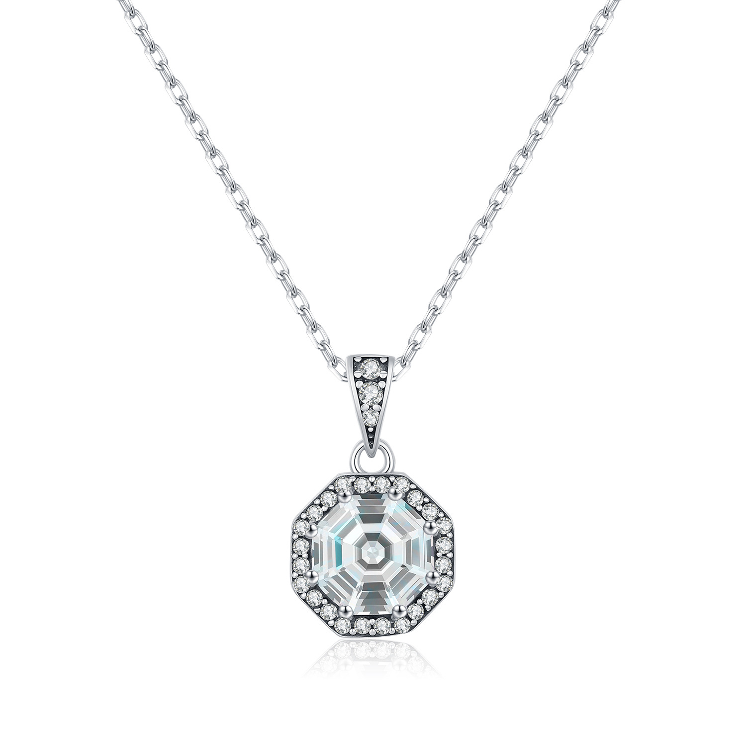 The S925 Sterling Silver Octagon Rhinestone Collarbone Necklace - Image 5