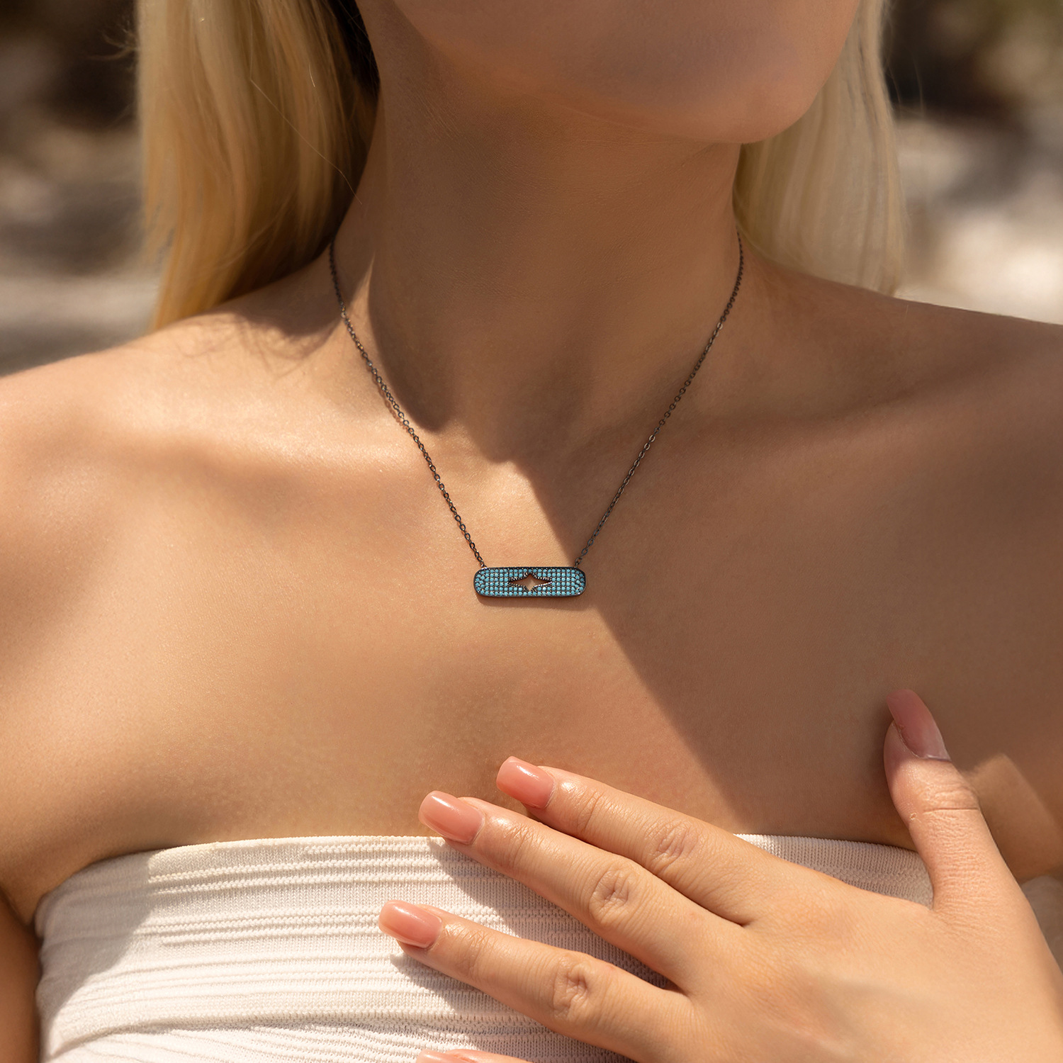 The S925 Sterling Silver Turquoise Star Necklace and Bracelet Set - Image 2