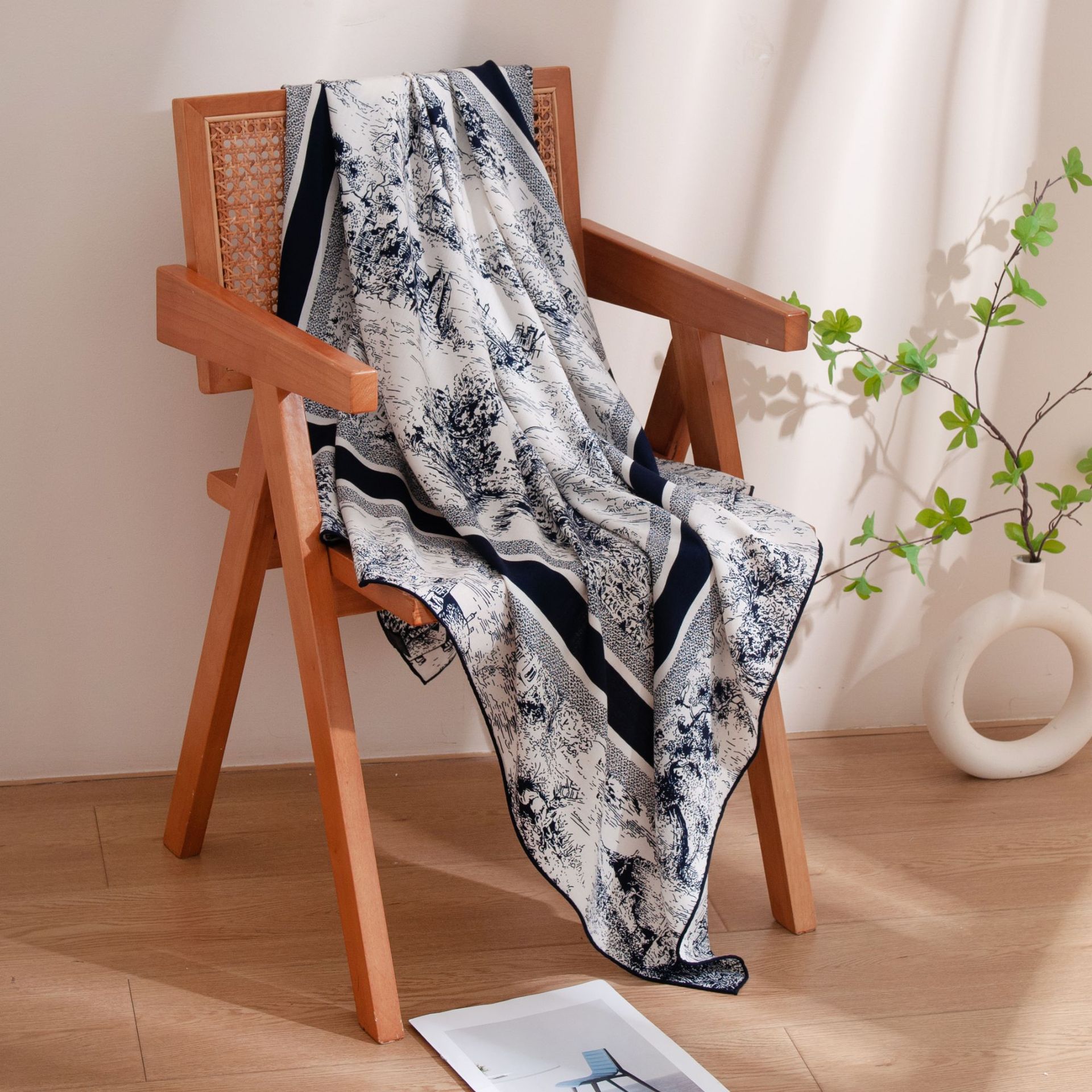 The Vintage Forest Castle Print Silk Wool Shawl