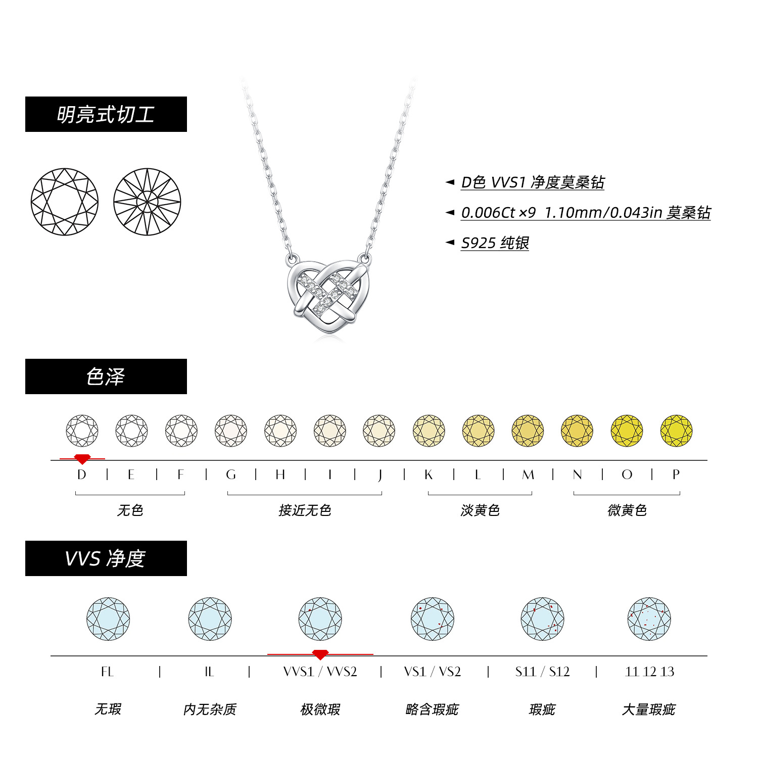 The Moissanite S925 Sterling Silver Braided Heart Necklace - Image 3