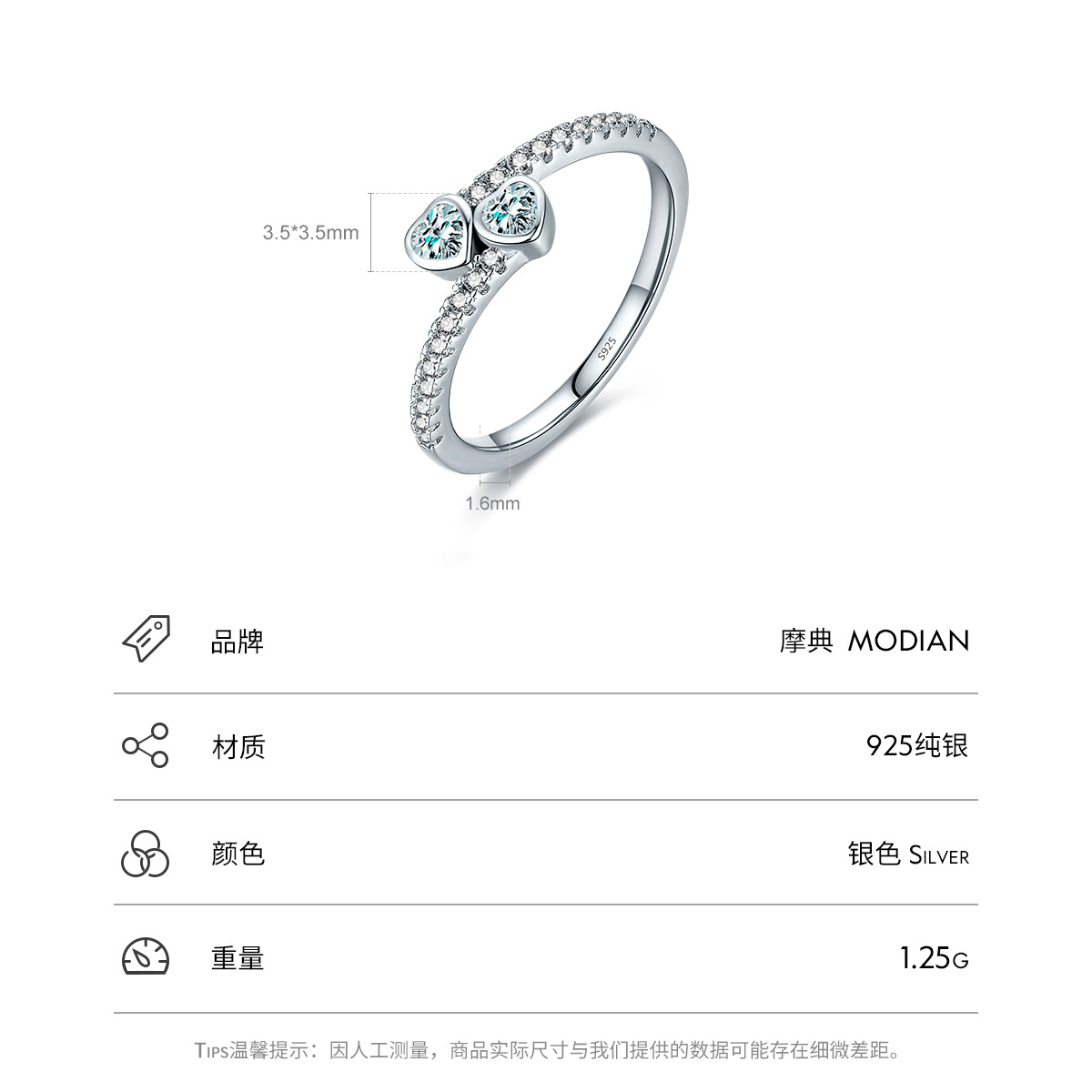 The Sterling Silver Zircon Heart Ring - Image 3