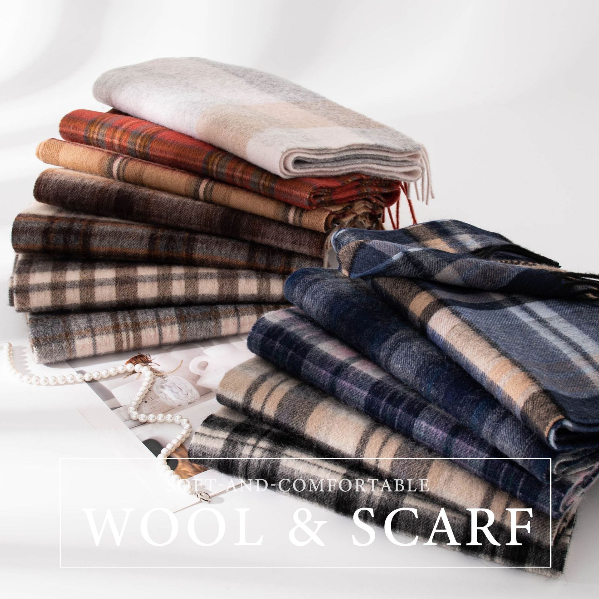 The 100% Wool Plaid Long Fringe Scarf
