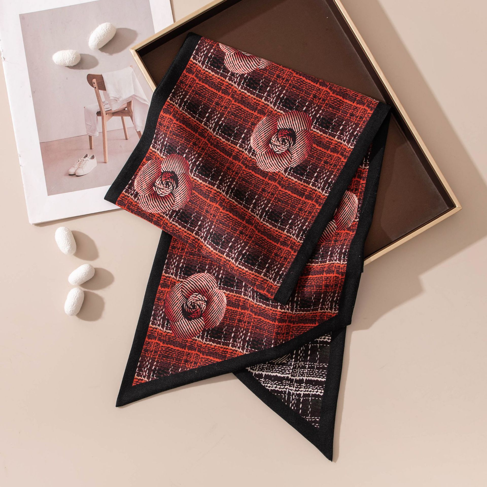 The Double Layer Contrast Bias Silk Wool Scarf - Image 3