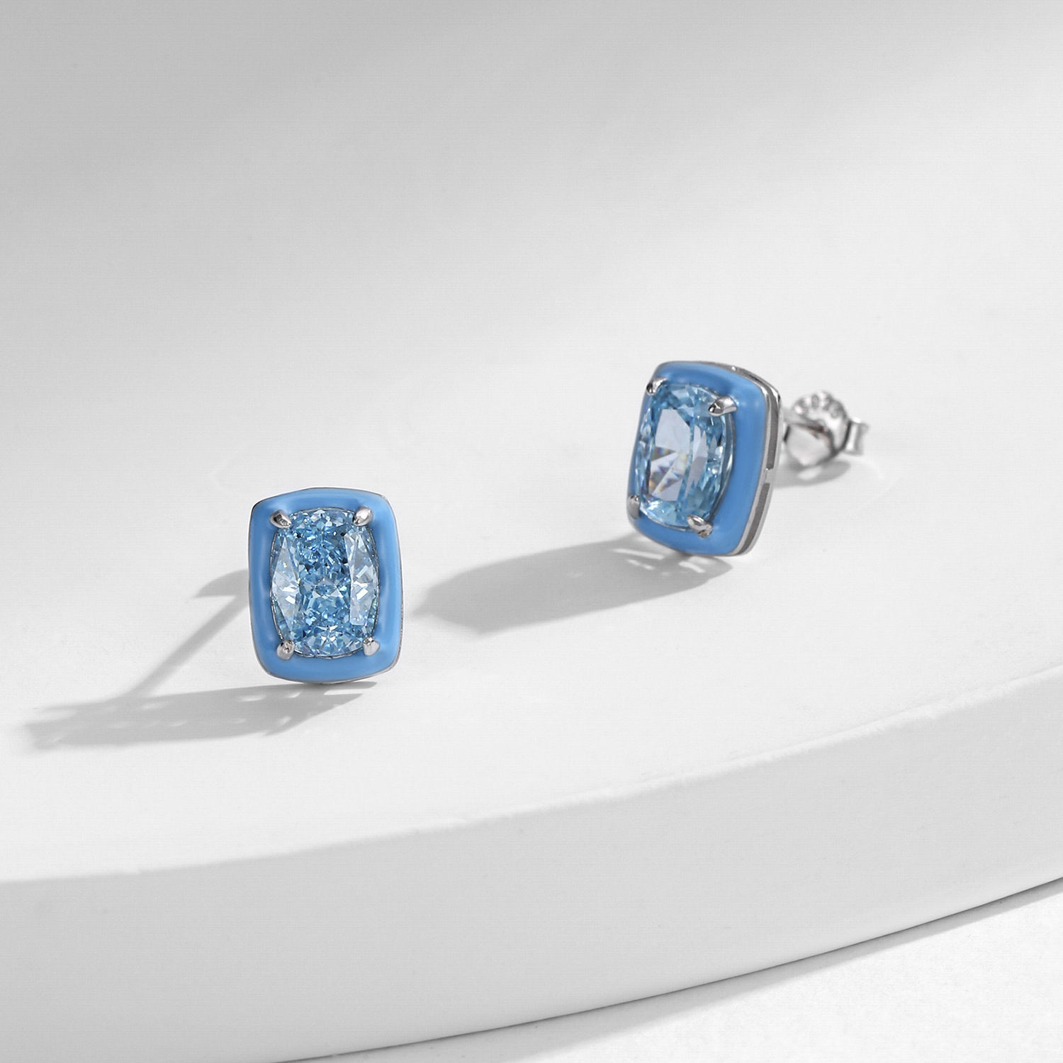 The S925 Sterling Silver Geometric Ice Blue Crystal Earrings - Image 4