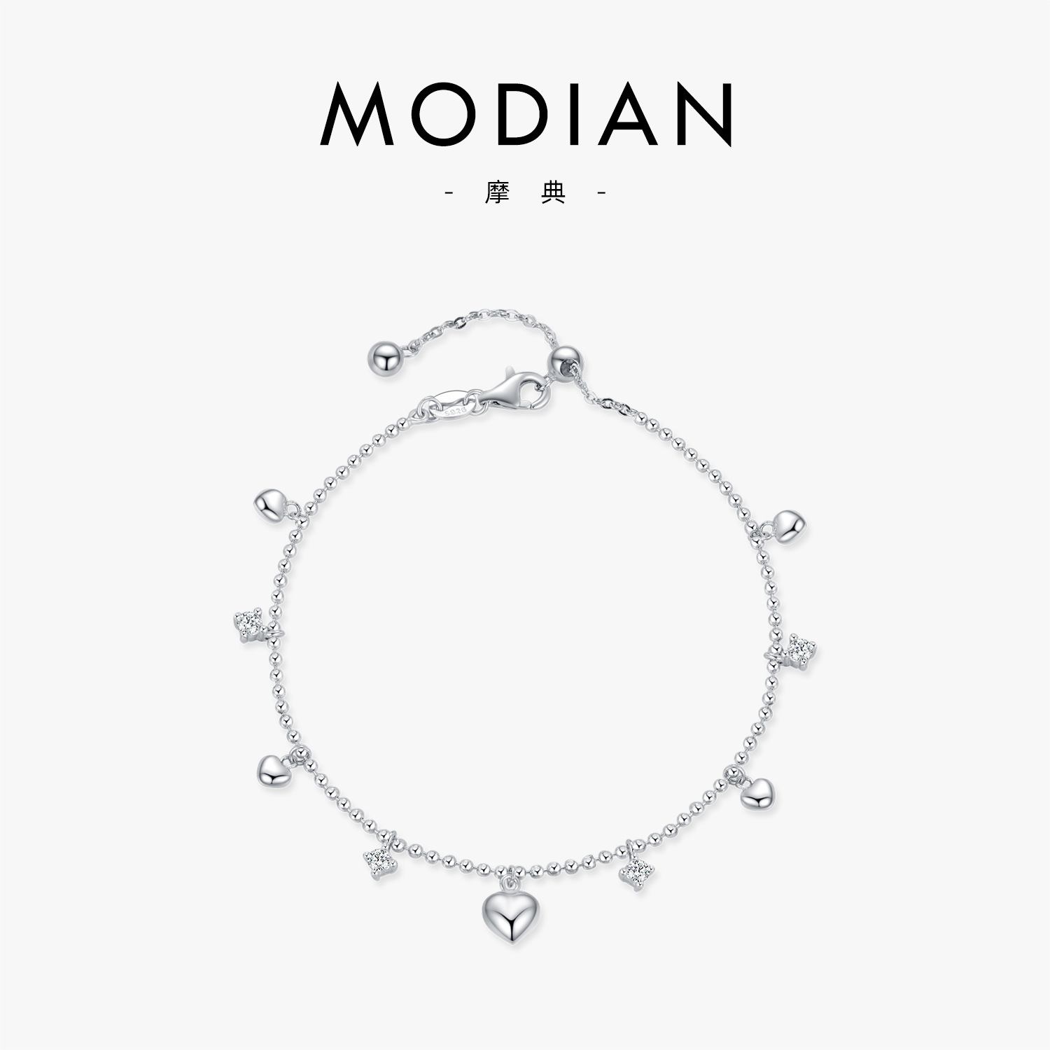 The S925 Sterling Silver Heart Rhinestone Tassel Bracelet