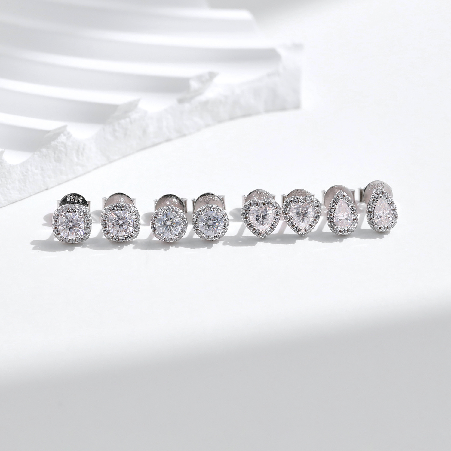 The Moissanite Sterling Silver Heart Drop Stud Earrings - Image 4
