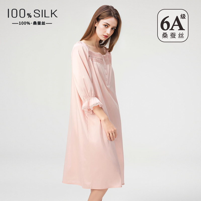 The 100% Mulberry Silk Square Neck Puff Sleeve Nightgown - Image 4