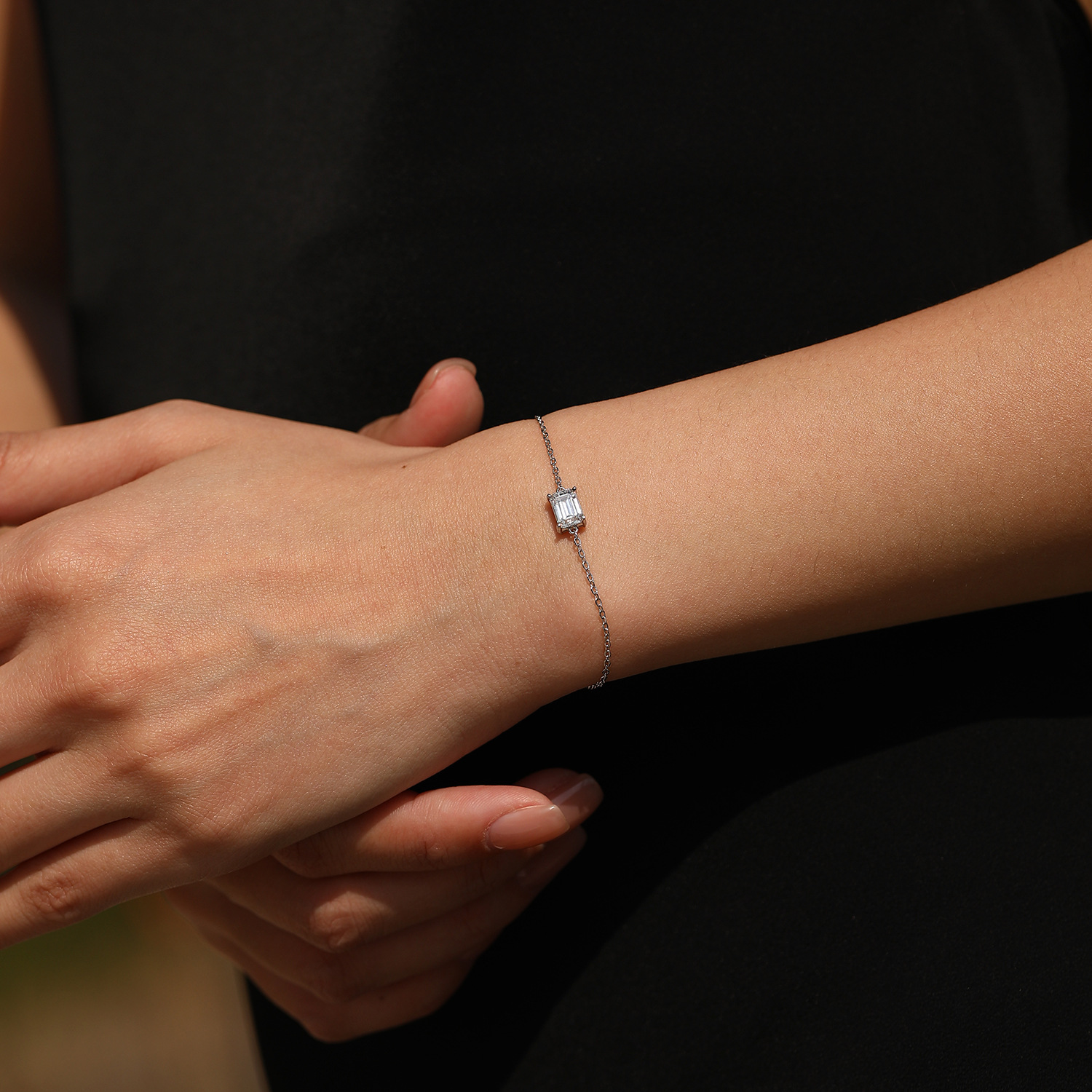 The Emerald Cut Moissanite Sterling Silver Bracelet - Image 2