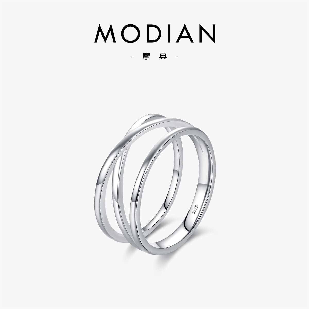 The S925 Sterling Silver Geometric Cross Layered Ring