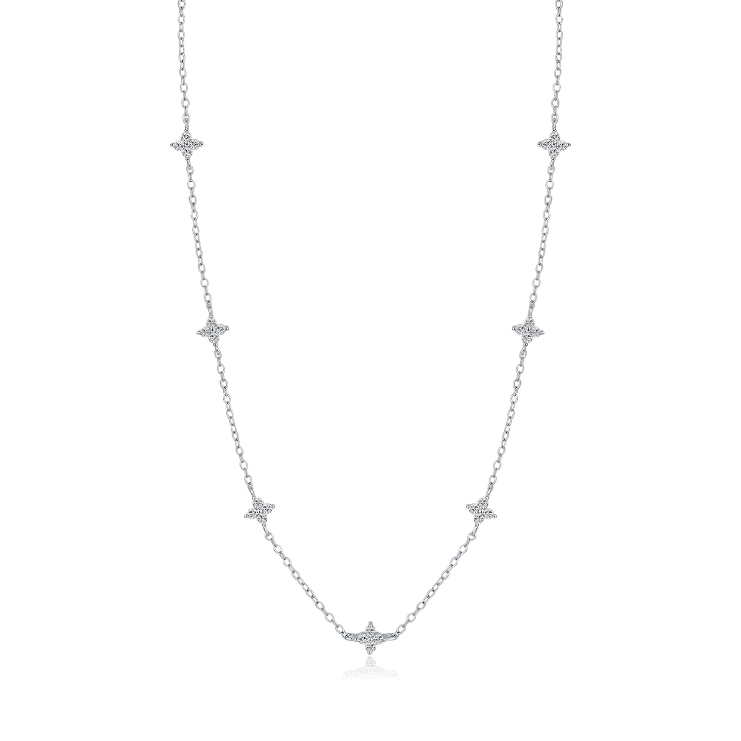 The S925 Sterling Silver Four Leaf Clover Rhinestone Necklace - Image 5