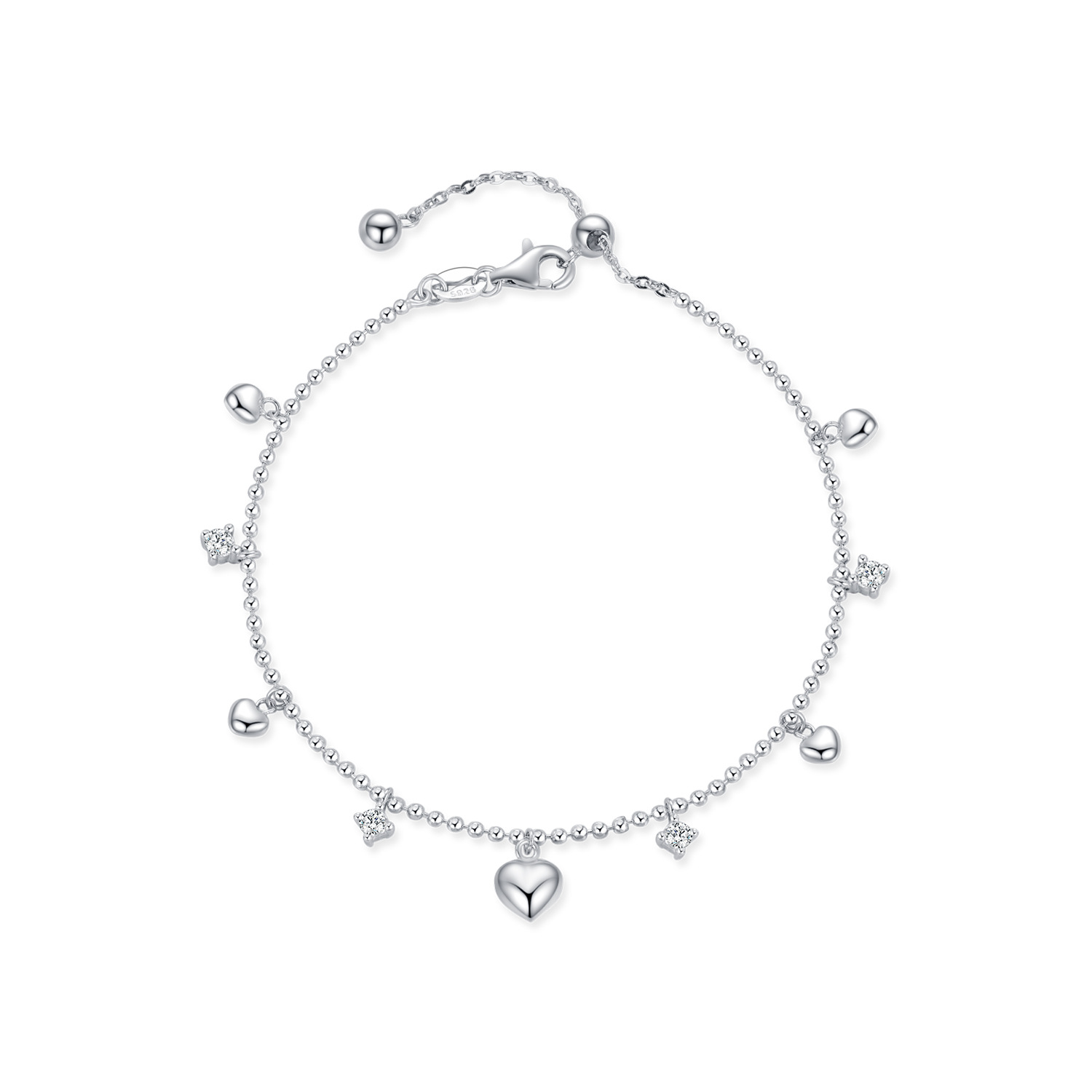 The S925 Sterling Silver Heart Rhinestone Tassel Bracelet - Image 5