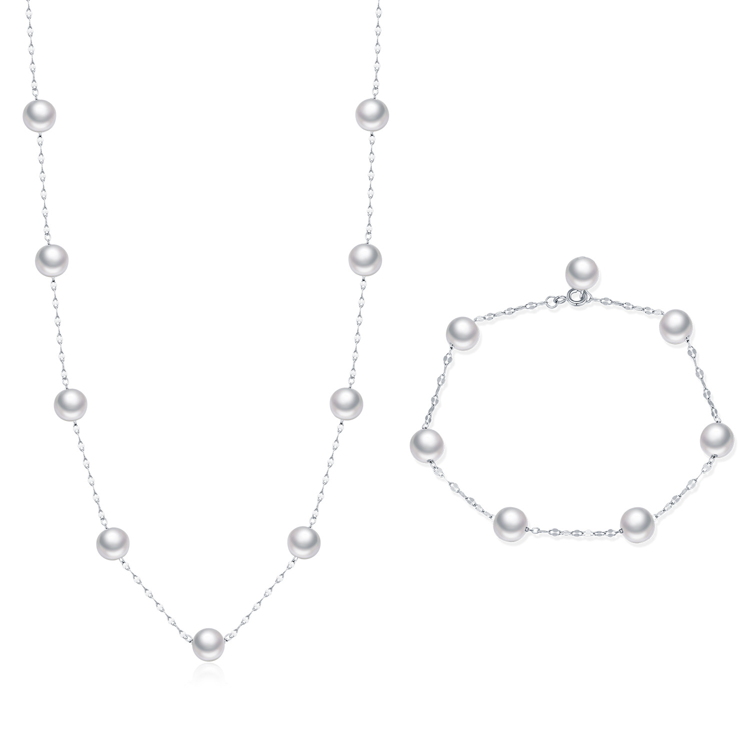 The S925 Sterling Silver Crystal Pearl Necklace and Bracelet - Image 5