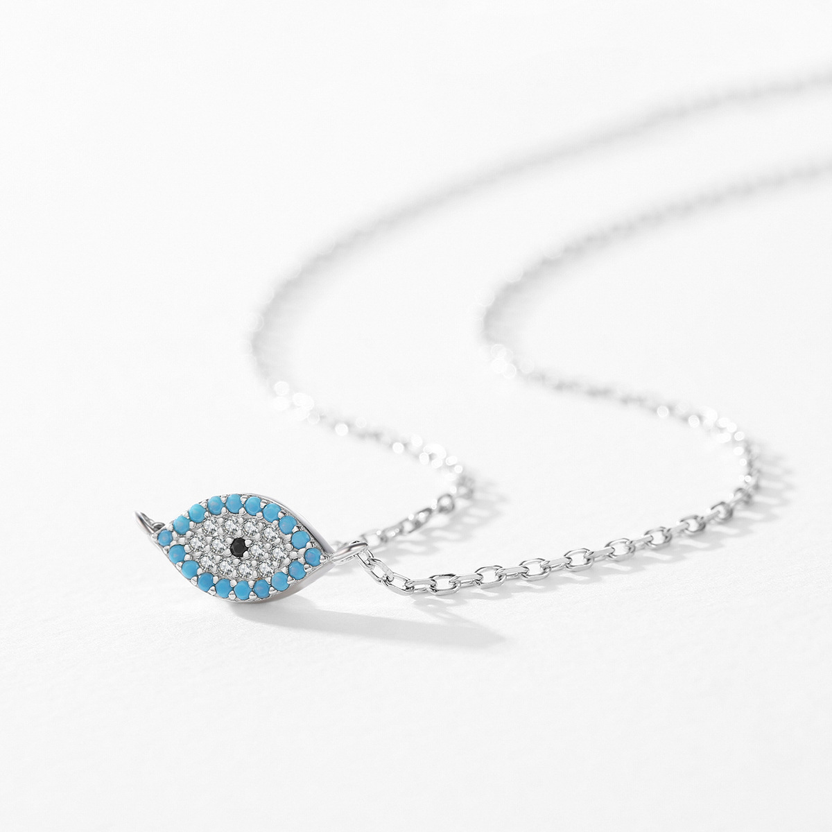 The S925 Sterling Silver Evil Eye Turquoise Crystal Necklace - Image 4