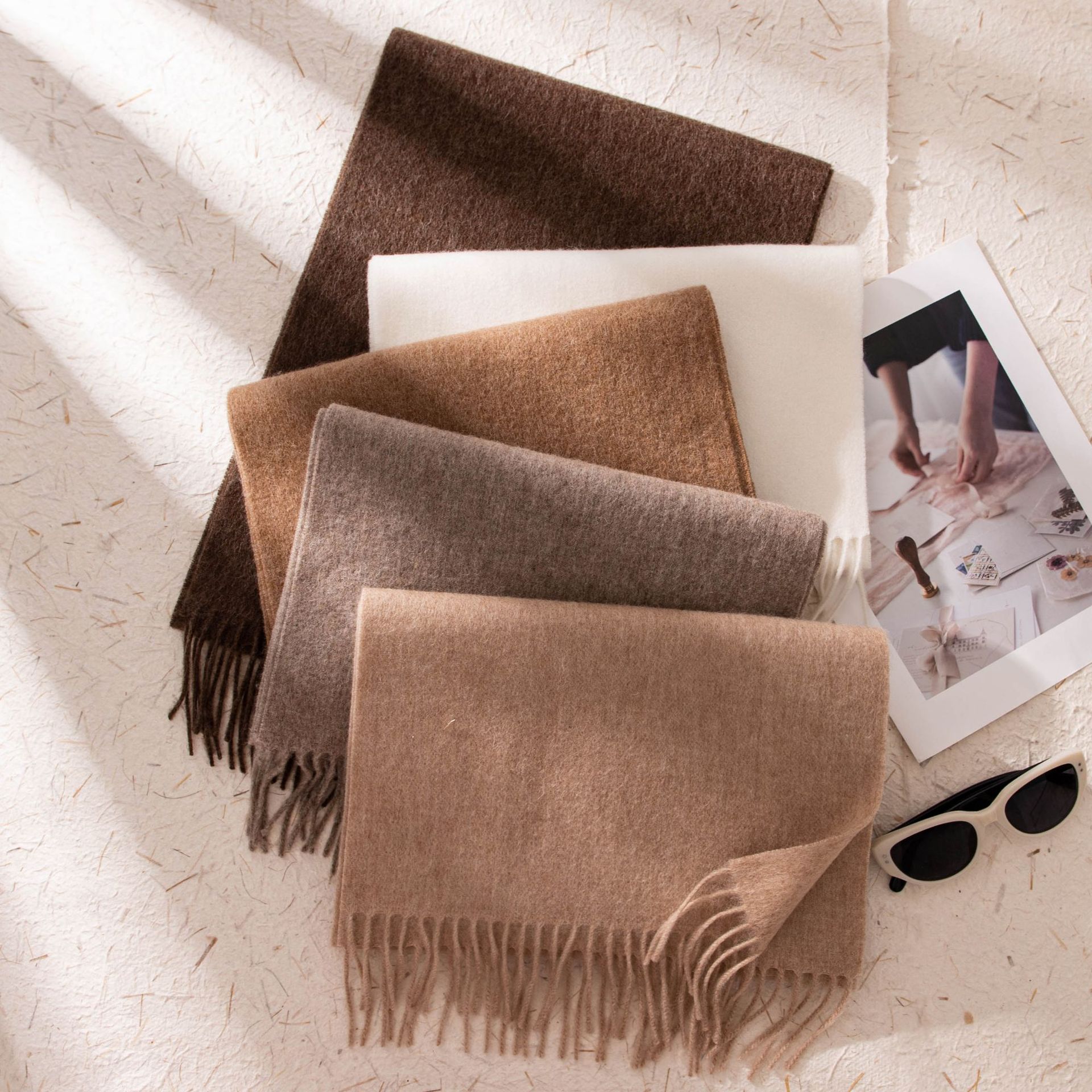 The Solid Color Wool Scarf with Fringe - Image 3