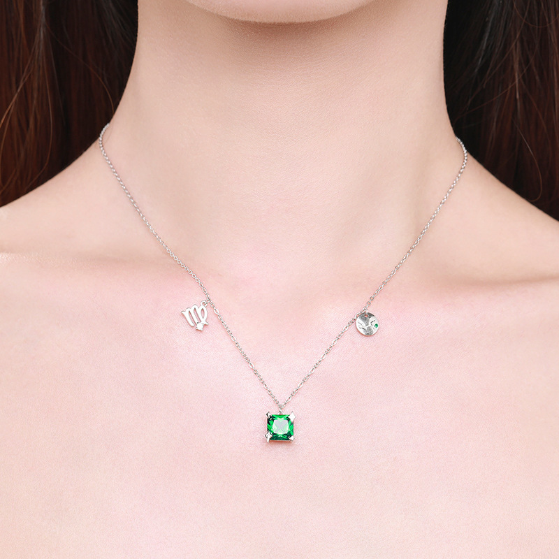 The S925 Sterling Silver Green Zircon Collarbone Necklace - Image 2