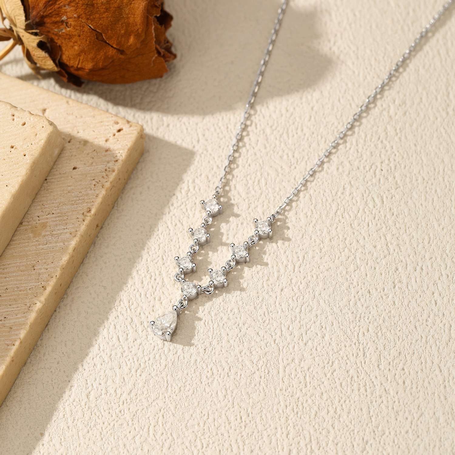 The 50-Point Moissanite S925 Sterling Silver Teardrop Pendant Necklace - Image 4