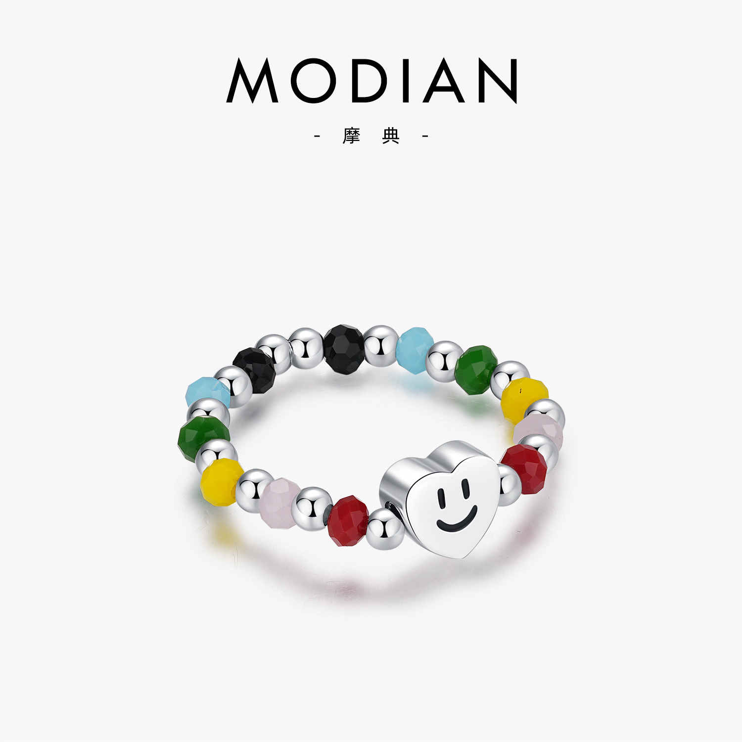 The S925 Sterling Silver Colorful Beaded Ring