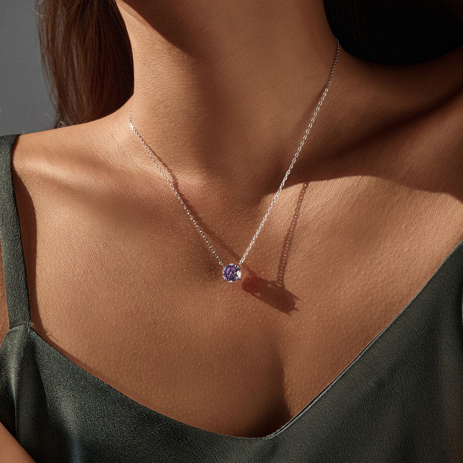 The S925 Sterling Silver Lavender Rose Cut Simulated Diamond Necklace - Image 2