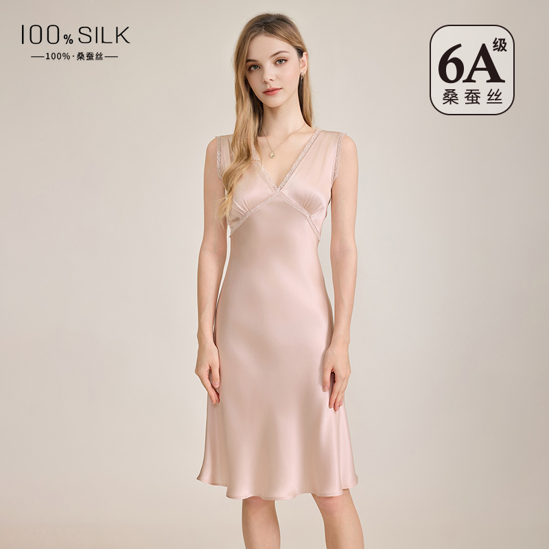 The 100% Mulberry Silk V-Neck Midi Sleep Dress