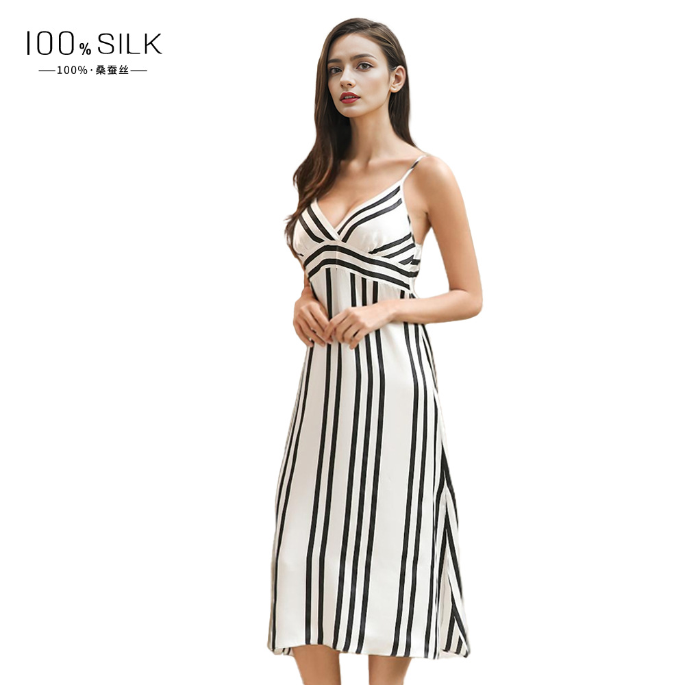 The Striped 100% Mulberry Silk Backless Sleep Dress - Image 5