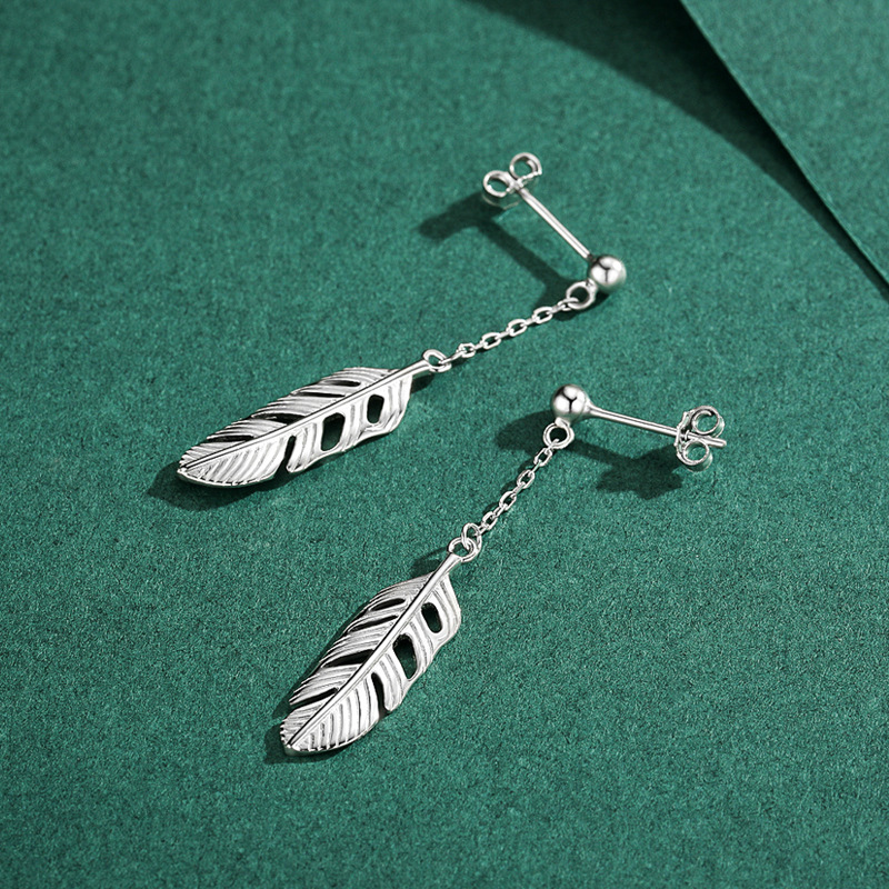 The S925 Sterling Silver Long Leaf Tassel Earrings - Image 4