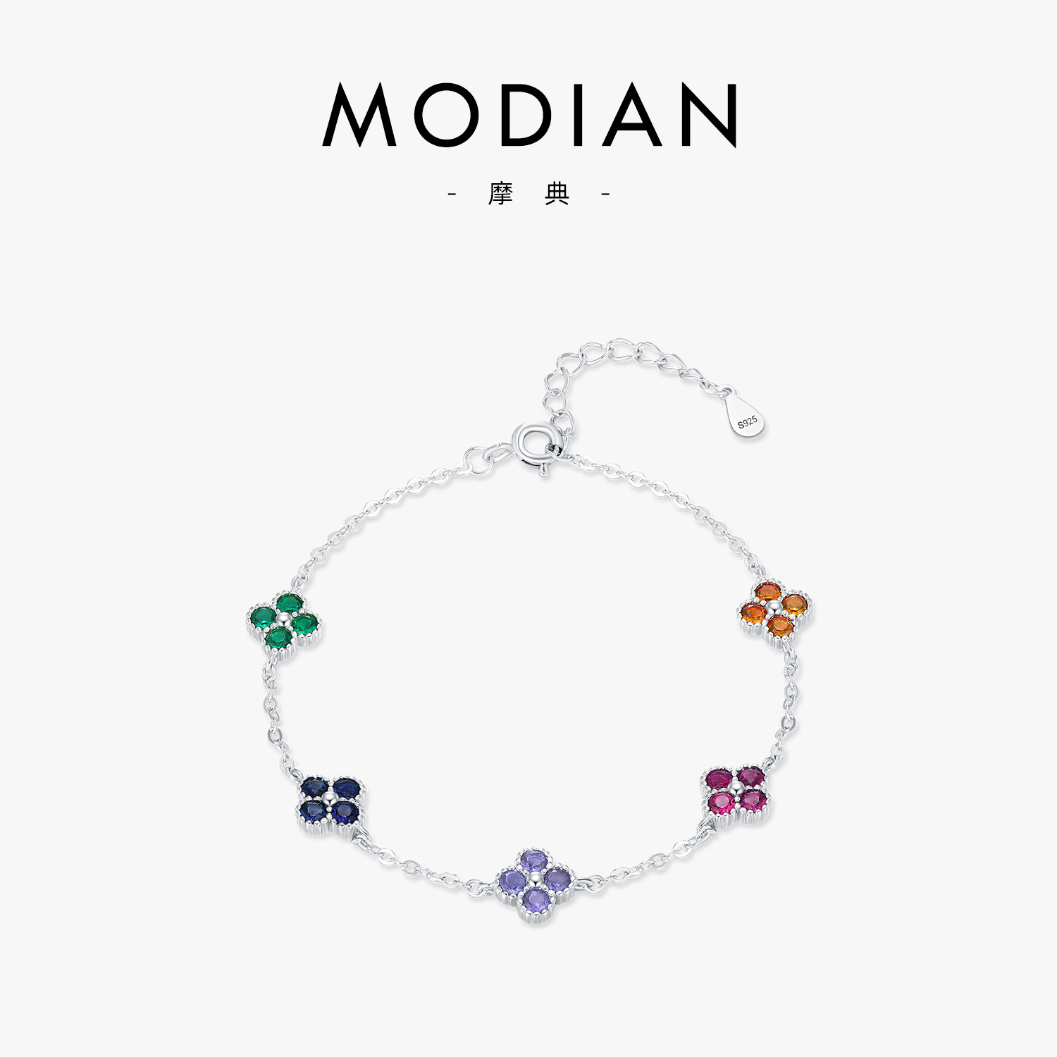 The S925 Silver Lucky Clover Rhinestone Bracelet