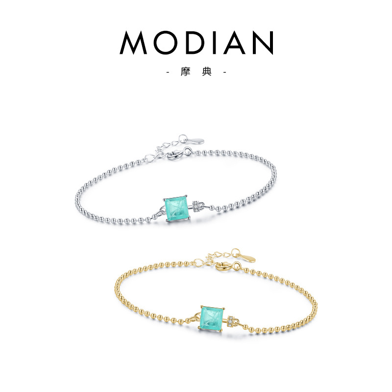 The S925 Sterling Silver Paraiba Tourmaline Beaded Bracelet - Image 5