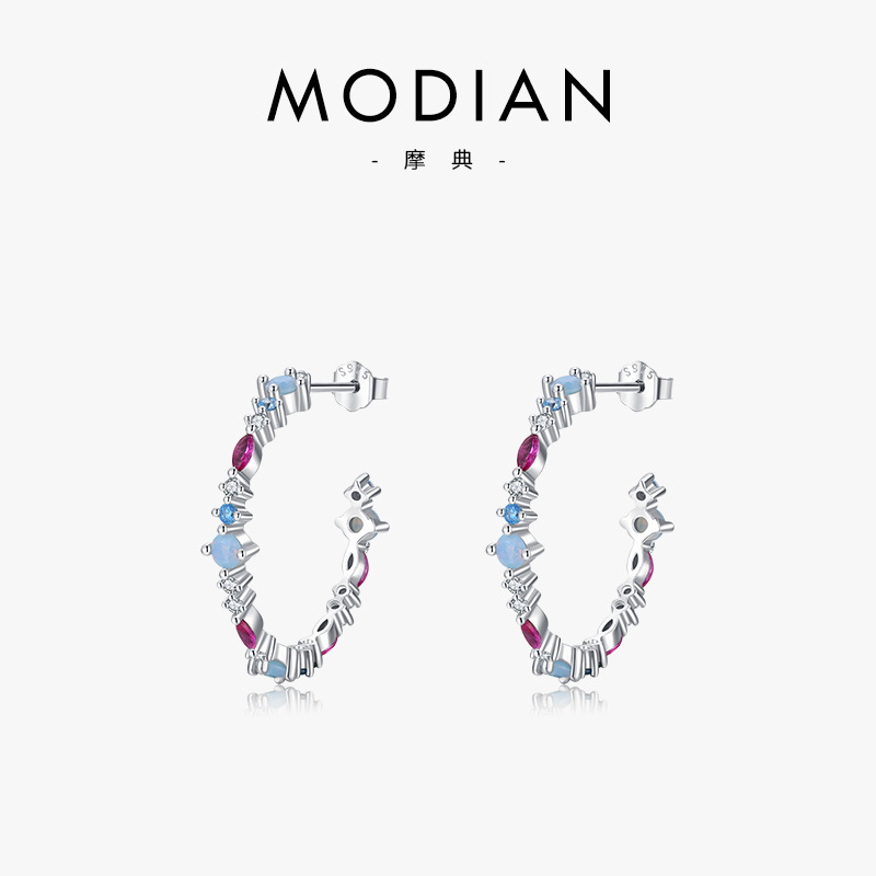 The S925 Sterling Silver Colorful Zircon Earrings