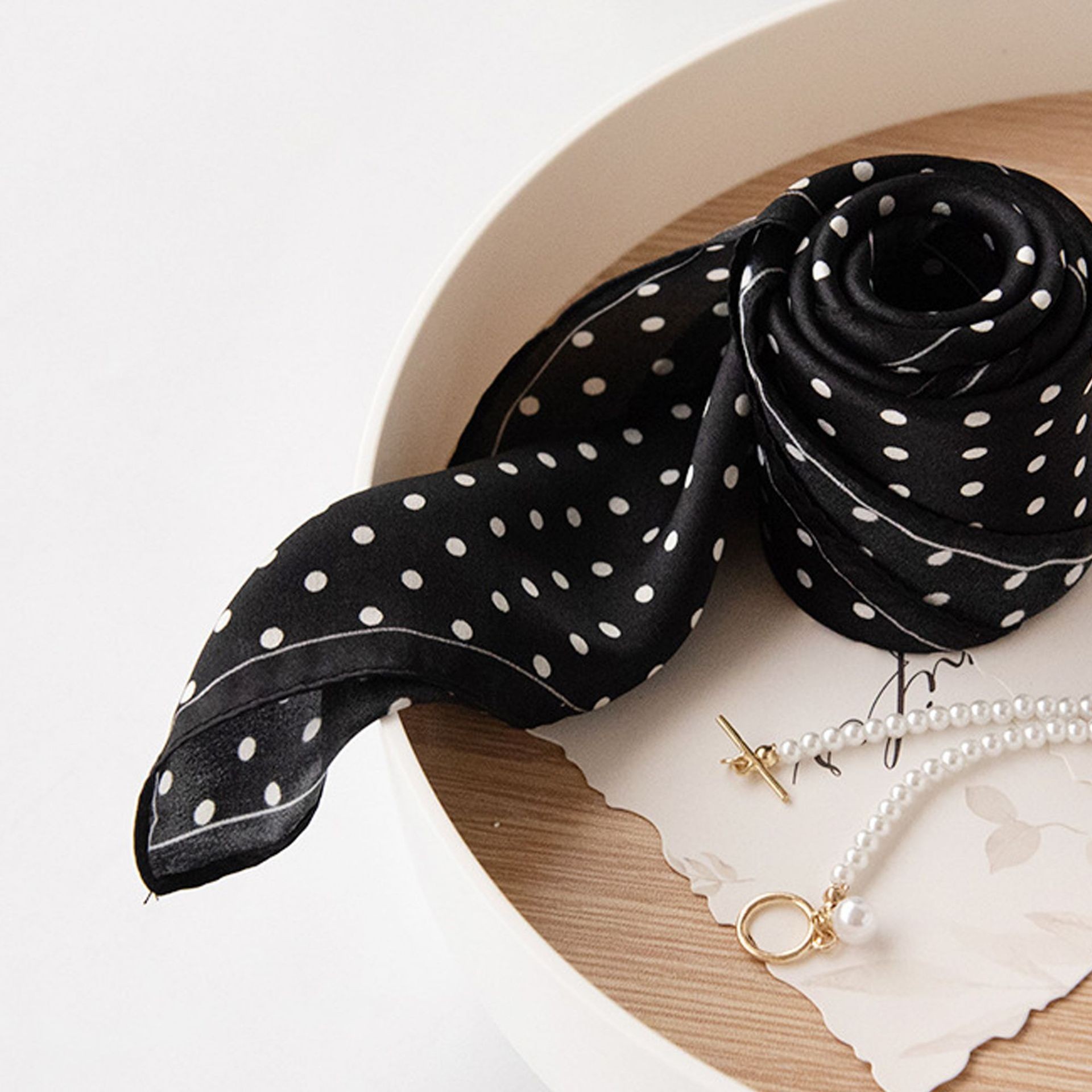 The Mulberry Silk Polka Dot Print Neck Wrap - Image 4