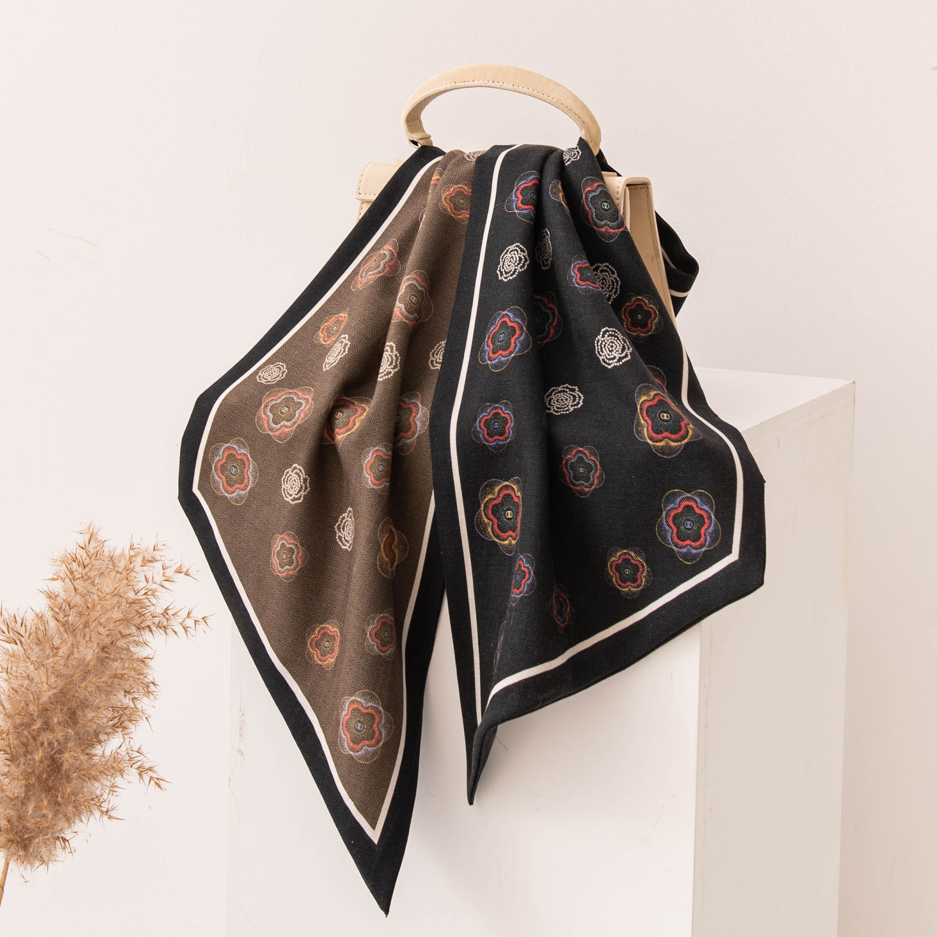 The Double Layer Contrast Bias Cut Silk Wool Wrap - Image 2