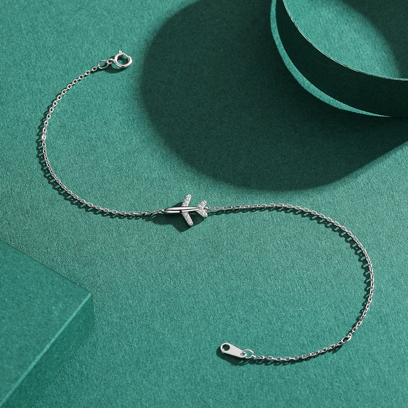 The S925 Sterling Silver Micro-Set Airplane Bracelet - Image 4