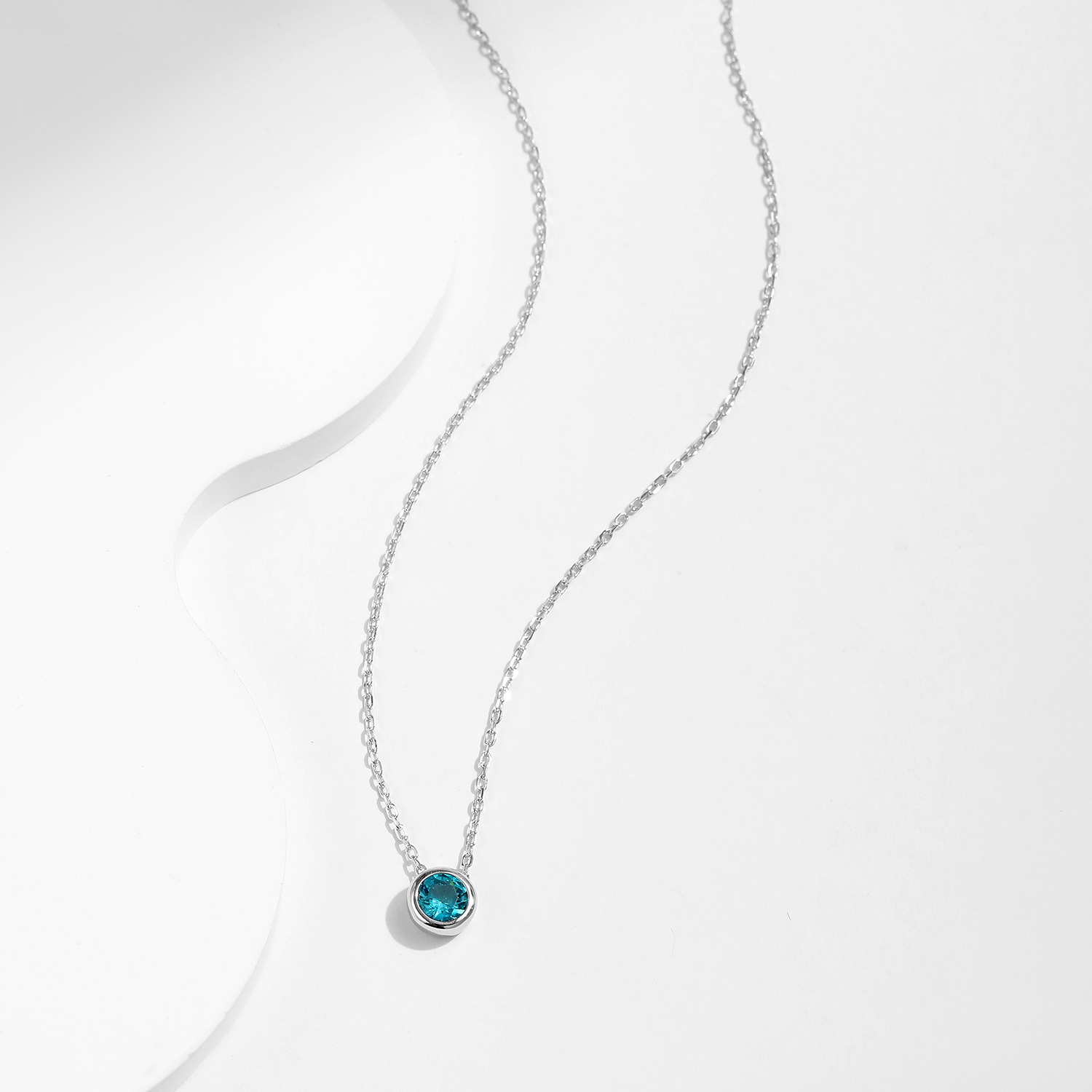 The S925 Sterling Silver Paraiba Color Diamond Pendant Necklace - Image 4