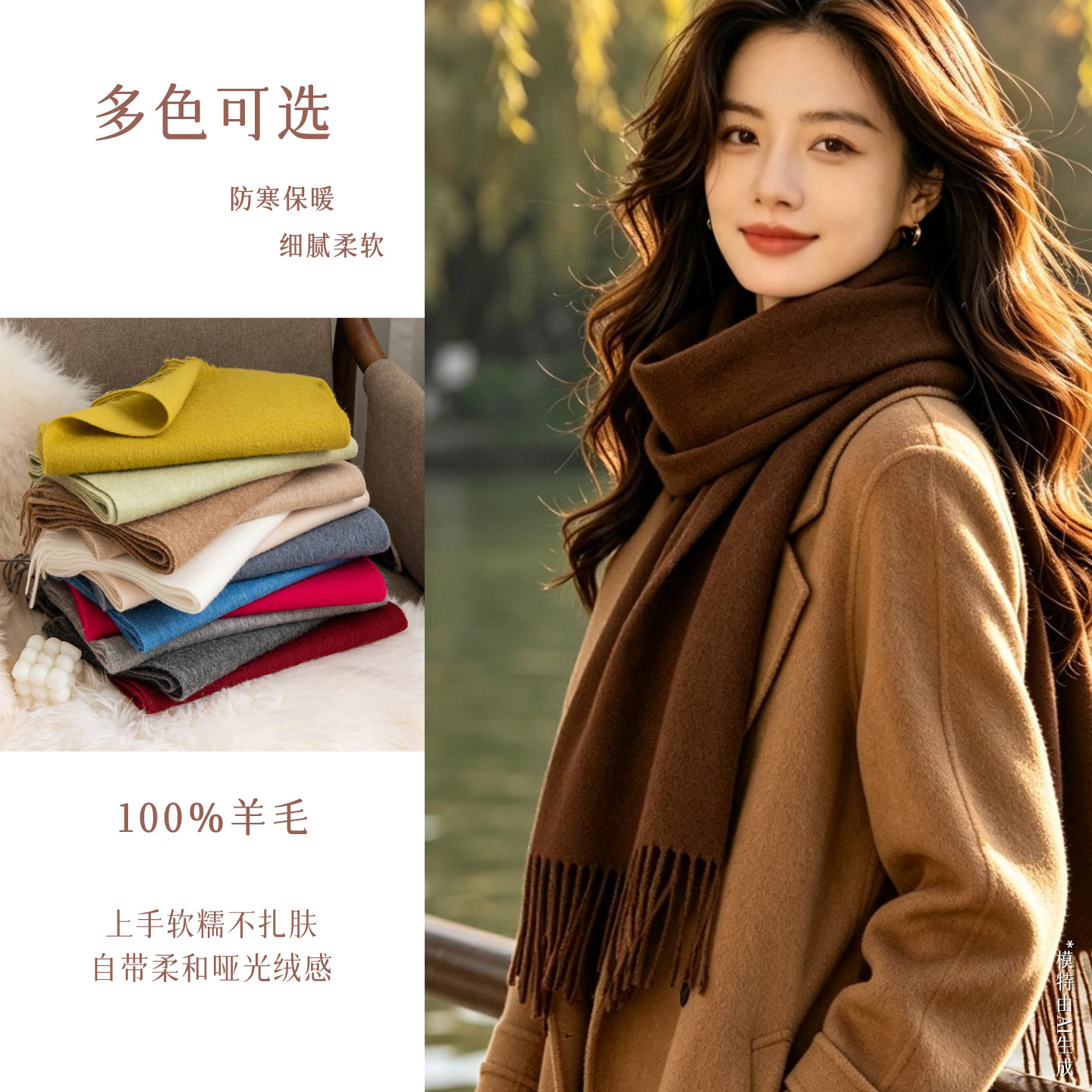 The Solid Color Wool Scarf with Fringe