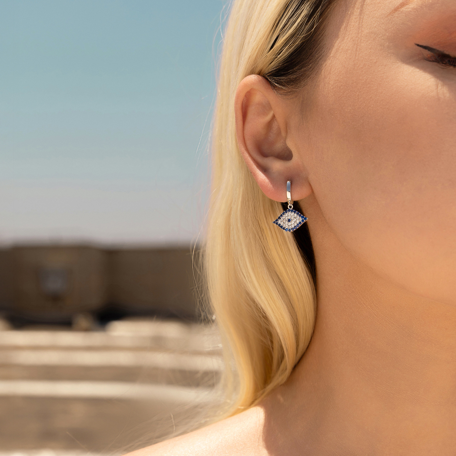 The Sterling Silver Blue Eye Drop Earrings - Image 2