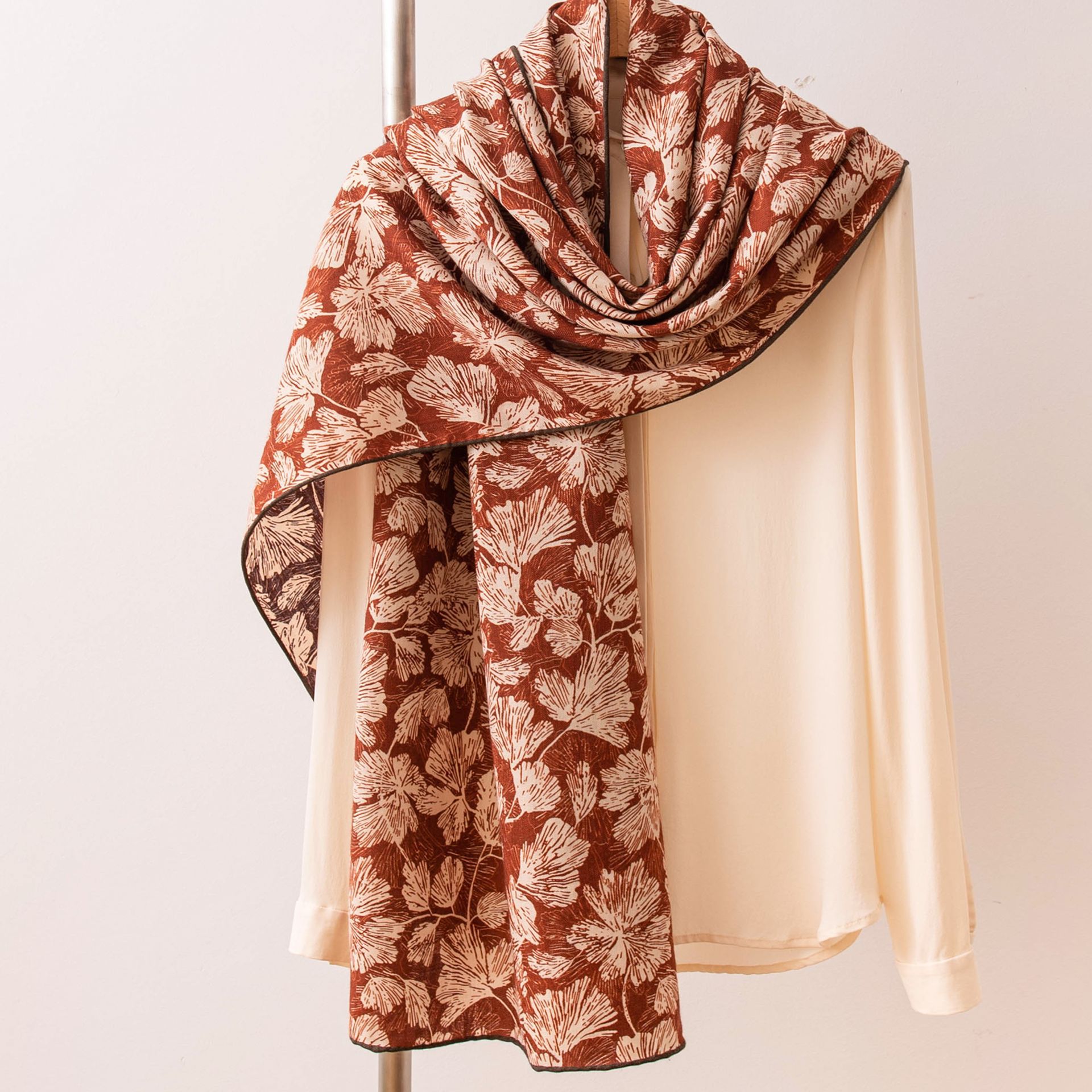 The Silk Wool Ginkgo Leaf Long Shawl