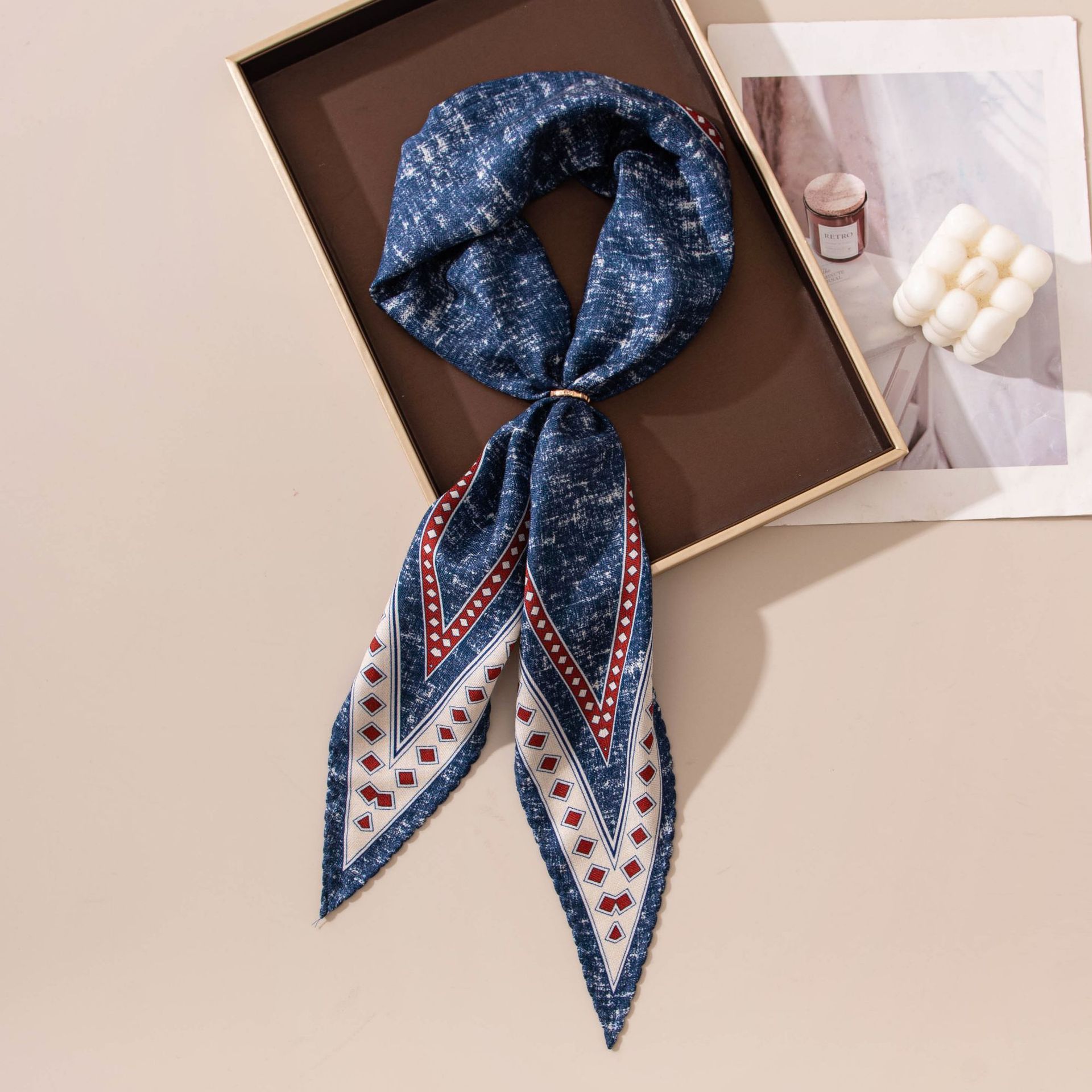 The Blue Lace Diamond Print Silk Wool Scarf