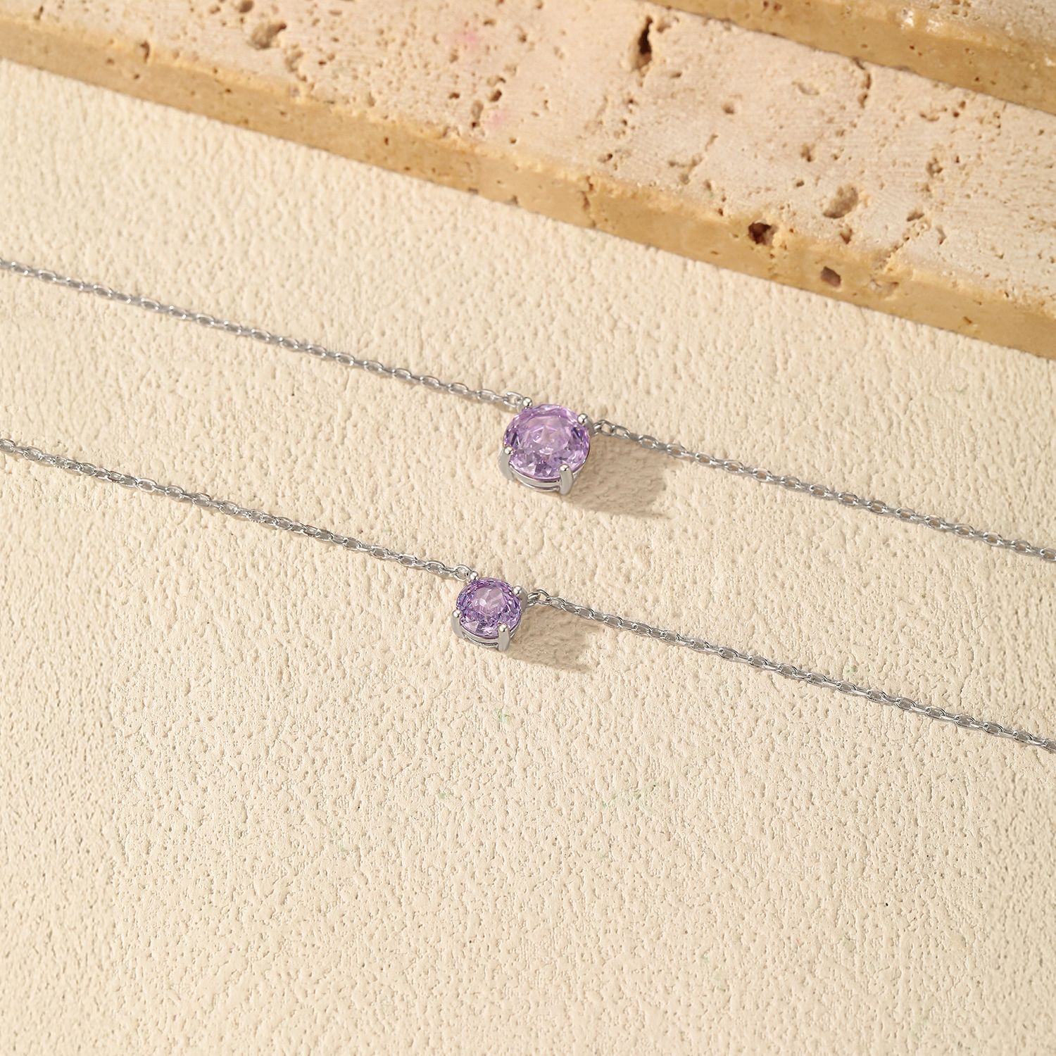 The S925 Sterling Silver Lavender Rose Cut Simulated Diamond Necklace - Image 4