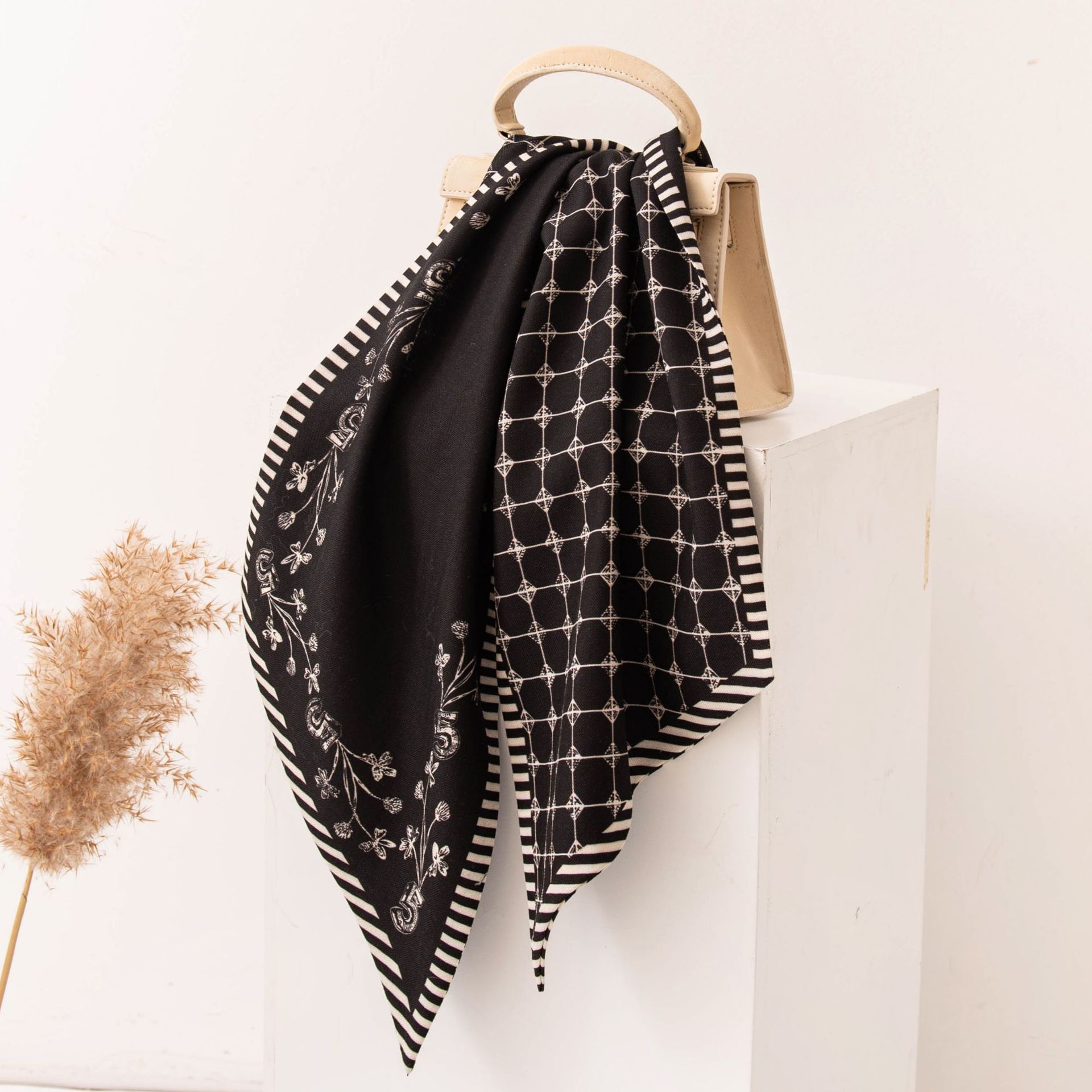 The Plaid Double-Sided Silk Wool Scarf with Bias Ribbon - Image 4