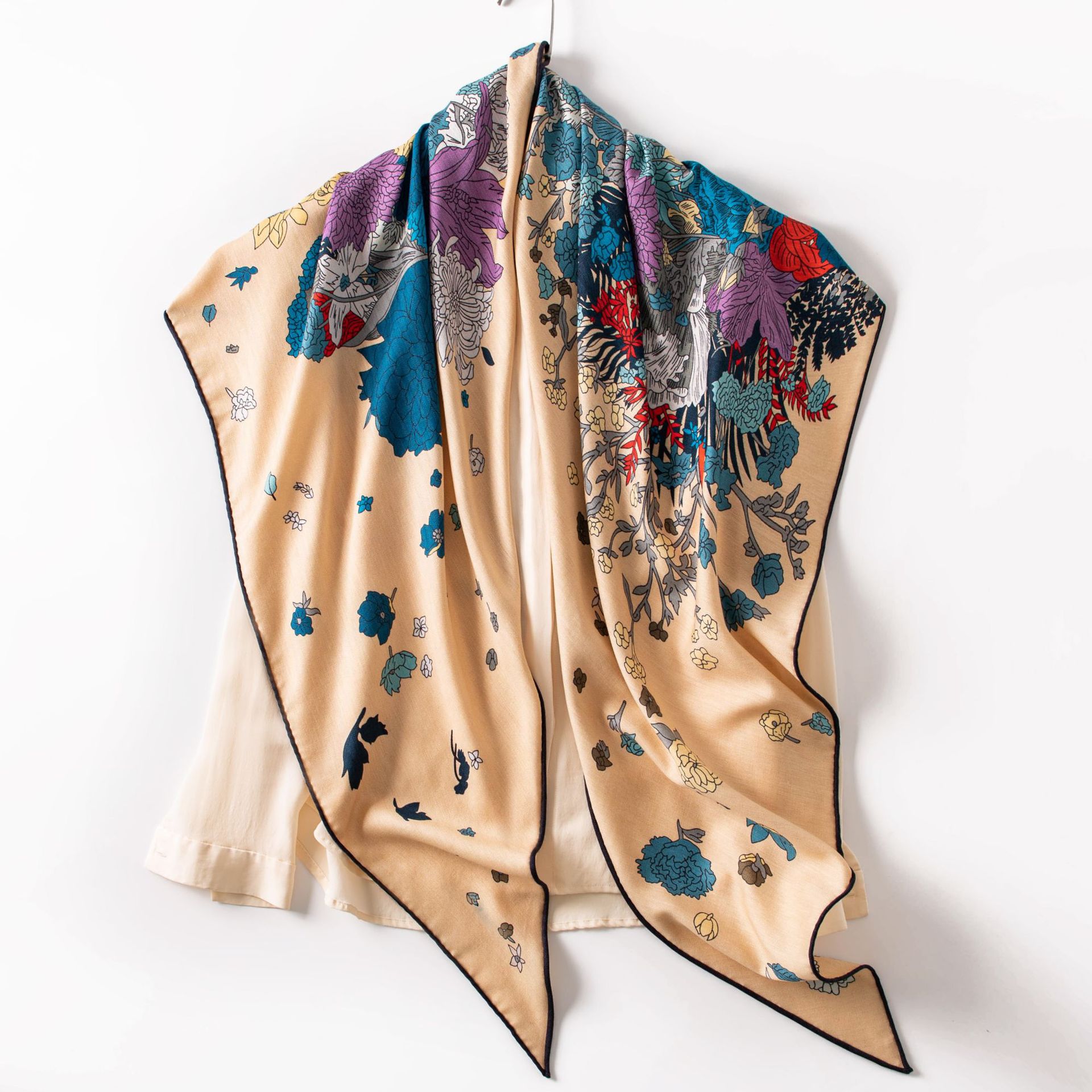 The Double-Sided Floral Silk Wool Triangle Shawl